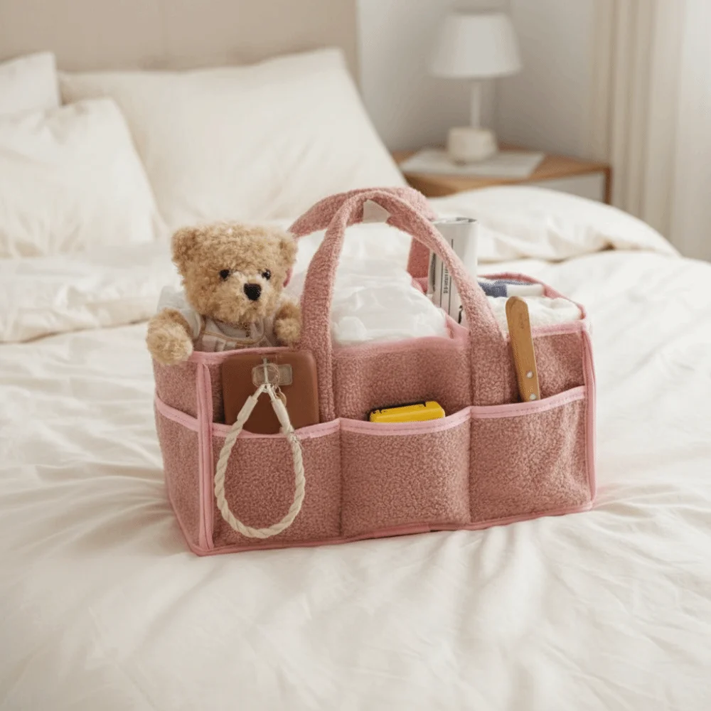 Multifunctional Baby Diaper Bag Large Capacity Removable Divider Diaper Storage Basket with Handle Diaper Organizer Boys Girls