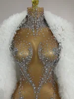 Sexy Stage Sparkly Rhinestone Mesh See Through Crystal Bodysuits Women Luxury Birthday Dancer Nightclub Bar Performance Outfit - Image 5