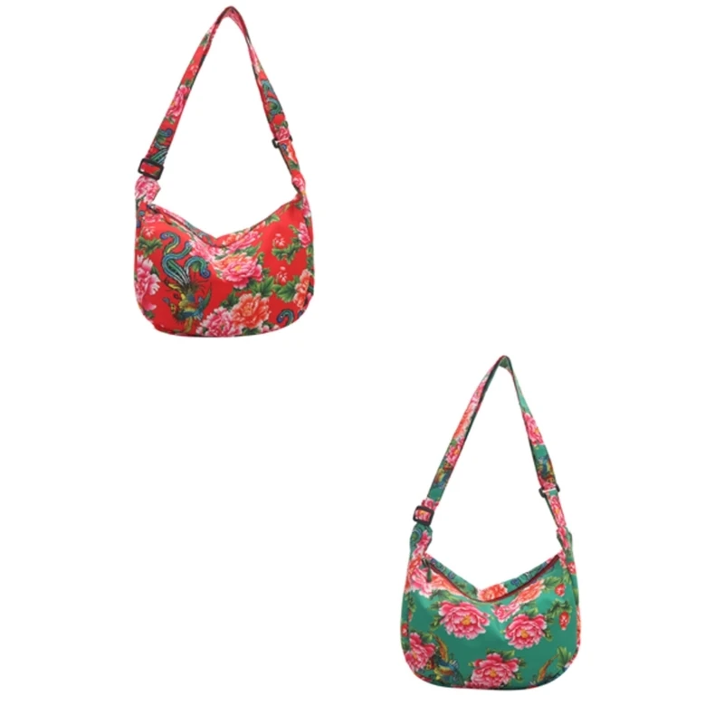 

Women Large Capacity Shoulder Bag Northeast Flower Crossbody Bag All-matching Dumpling Bags Bag New Year Bag
