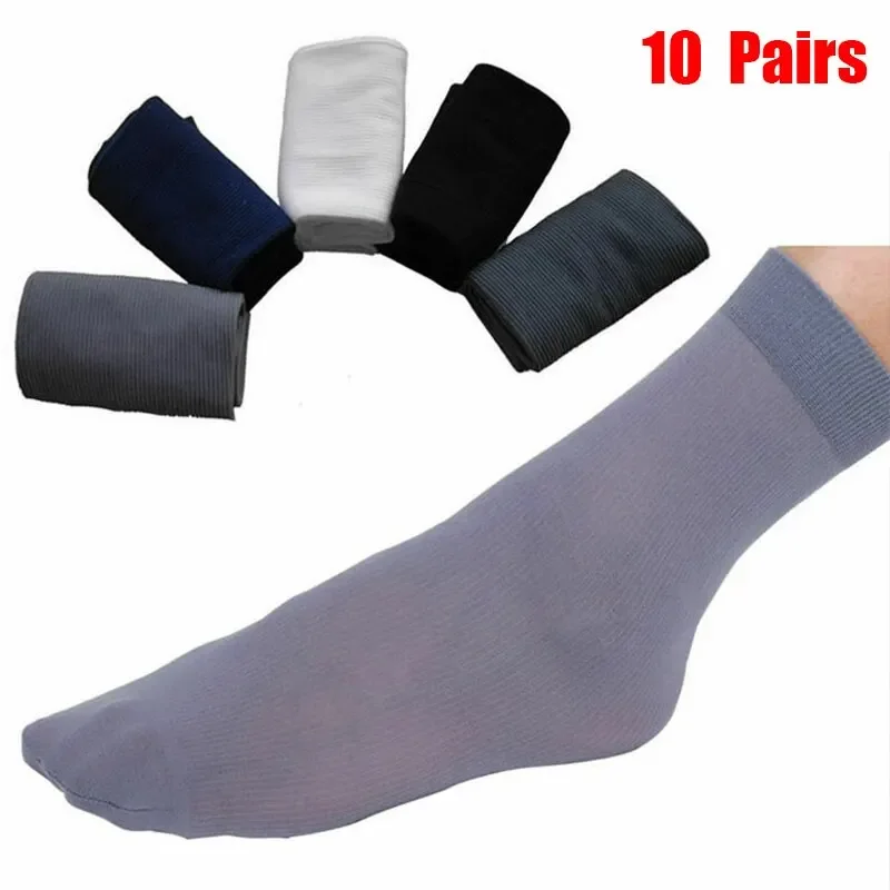 

10 Pairs Summer Men Anti Slip Absorbent Soft Thin Breathable Socks Transparent Fashion Silk High Elasticity Stockings
