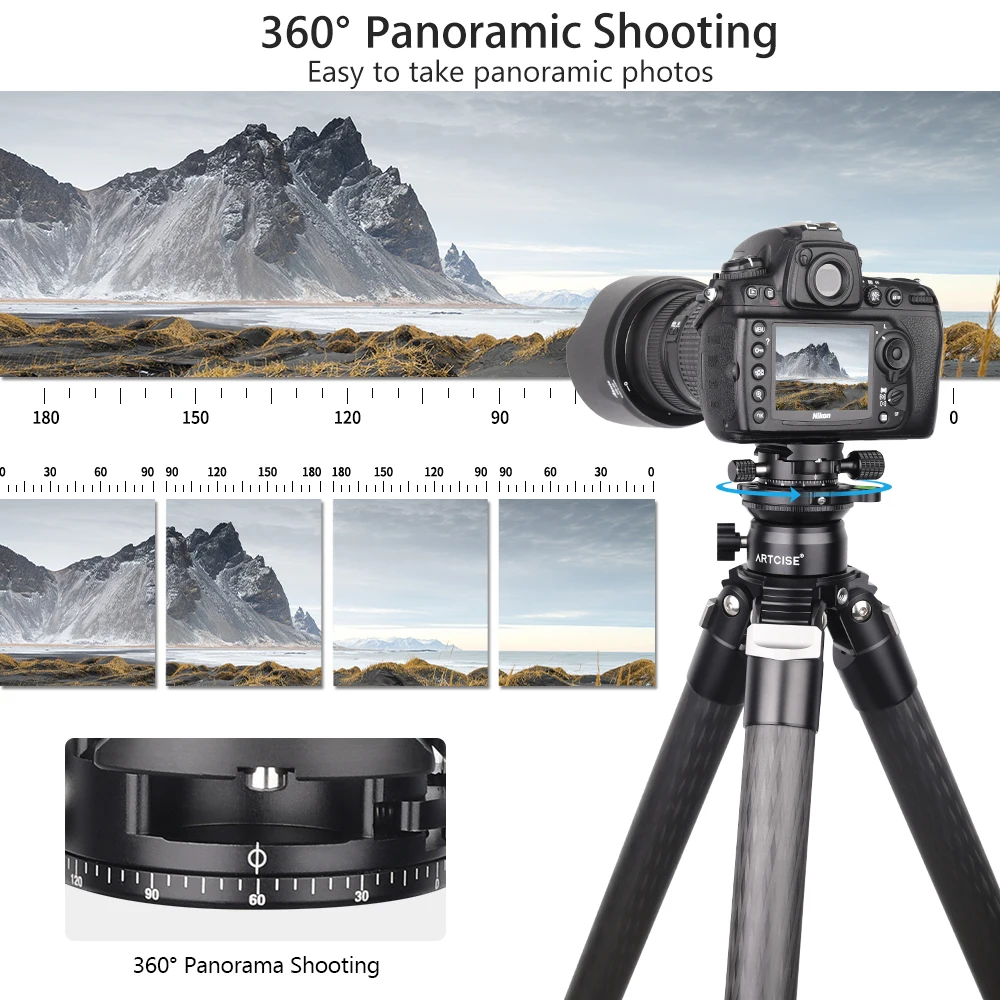 ARTCISE LH4 Leveling Base Tripod Head 360&deg;Panoramic with Arca Swiss Quick Release Plate Clamp for DSLR Camera Video Load 10kg