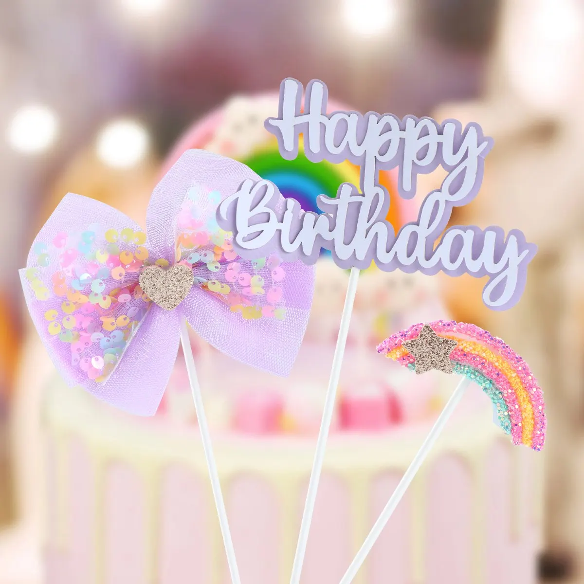 Cake Topper Cake Toppers Cake Decorations Birthday Party Supplies Party Decorations Happy Birthday Sequin Butterfly Cake Topper For Princess Girl Birthday Party Cake Decor Butterflies Wedding Party Decoration