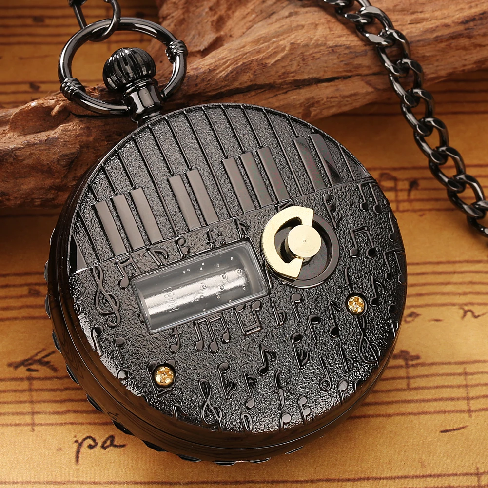 Luxury Musical Movement Pocket Watch Quartz Hand Crank Playing Music Watch Fob Chain Epoxy Pendant Clock Birthday Gift for Women