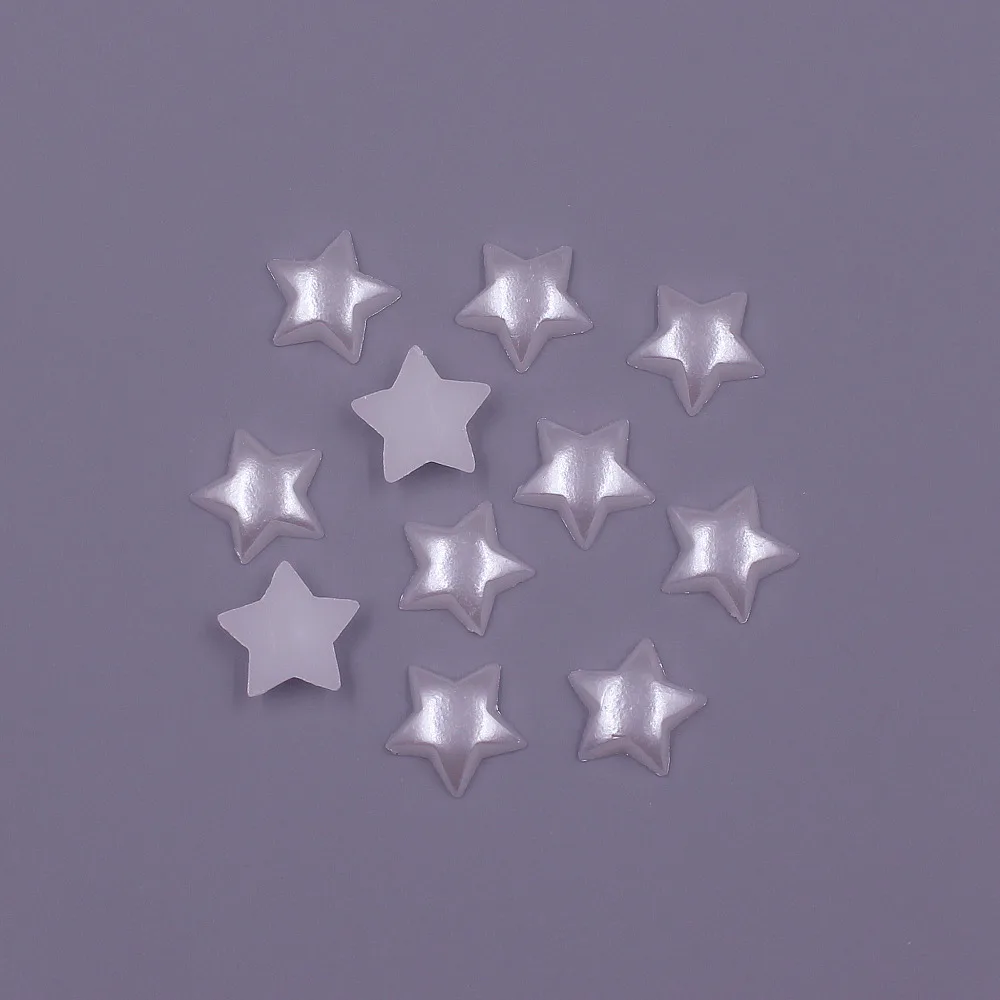 10MM 100pcs 별 모양 느슨한 구슬 ABS 모조 진주 플랫 백 비즈 DIY 쥬얼리 의류 전화 공예 스크랩북 장식