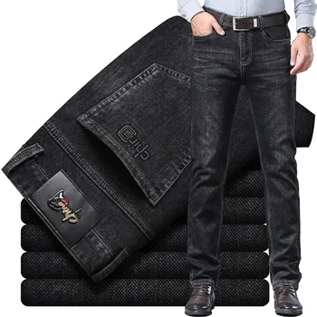 2024 New Black Men's Autumn Winter Thick Jeans Classic Style Stretch Business Loose Straight-leg Casual Pants Men's Denim Pants 1