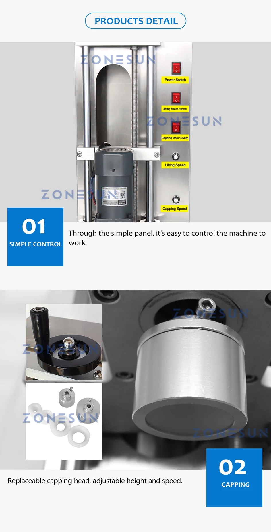 ZONESUN ZS-XGCC2 Полуавтоматическая укупорочная машина Завинчивающаяся крышка от бутылки Банка Пластиковая алюминиевая крышка с крышкой Откручивающаяся верхняя крышка Герметик 