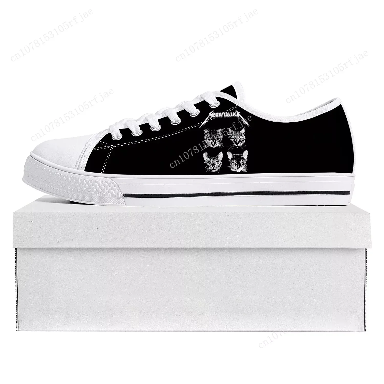 Cat Meowtallica Rock Band Pop Low Top High Quality Sneakers Mens Womens Teenager Canvas Sneaker Casual Couple Shoes Custom Shoe