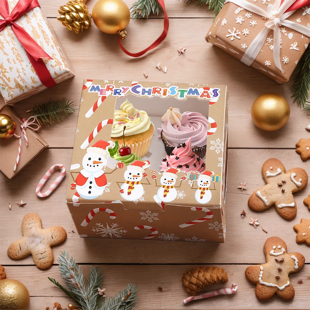 24PCS Christmas Cupcake Boxes with Ribbon & Card Xmas Gift Box (Candy Snowman)
