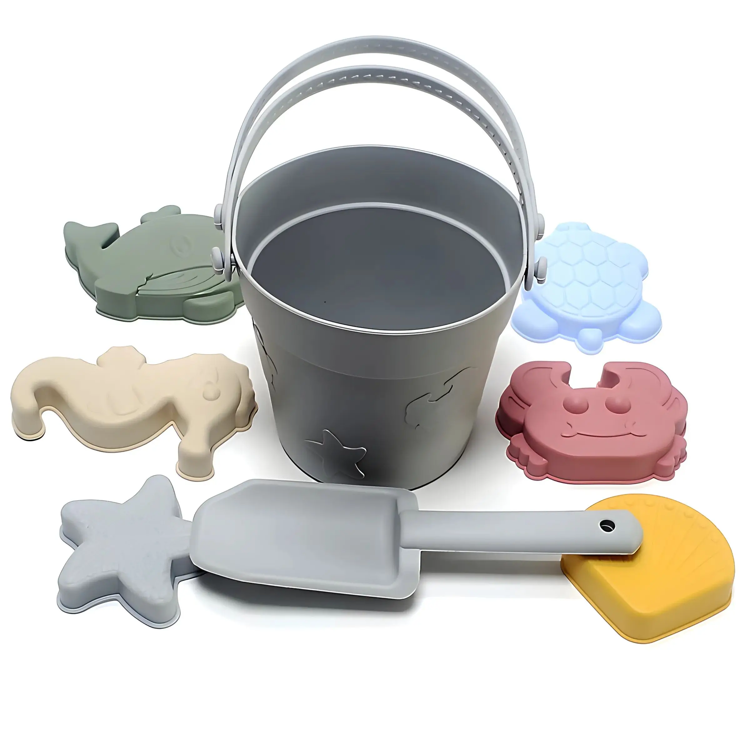 Children's toys beach bucket shovel Ocean Series bucket play water parent-child sand digging silicone beach toys set 6
