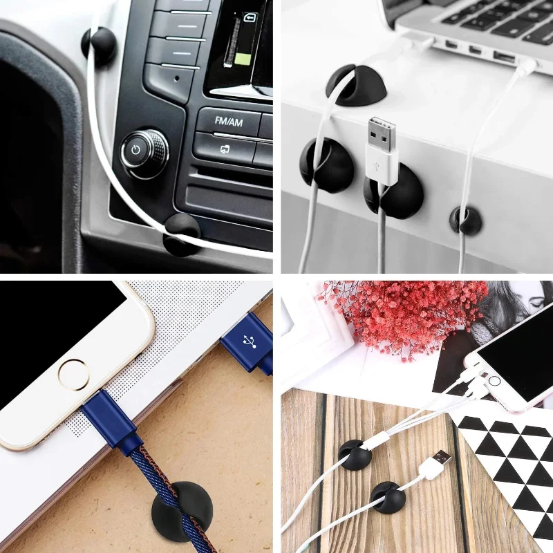 2-30pcs Car USB Cable Organizer Self-Adhesive Cable Bracket Cable Clamp Silicone Cable Tie Fixer Car Storage Clip Accessories