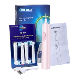Rechargeable Cordless Electric Toothbrush - Waterproof & Intelligent for Effective Adult Oral Care (Pink)