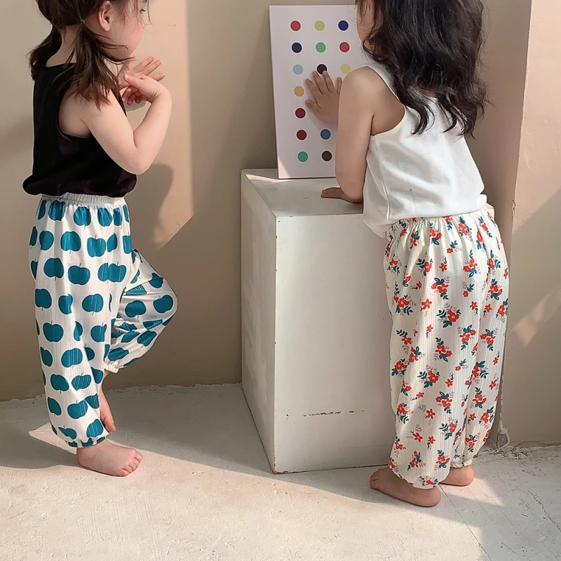 Children Pants Pajama Bottoms Summer Casual Girls Boys Thin Cartoon Printing Loose Pant Trousers Girls Hight Waist Lantern Pants