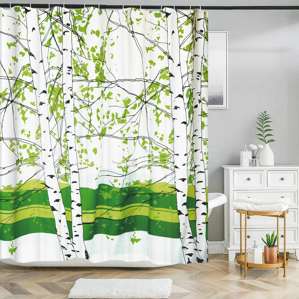 

Tree Plant landscape shower curtain scenery pattern Waterproof Fabric bath curtain washable Bathroom accessory Multi Size