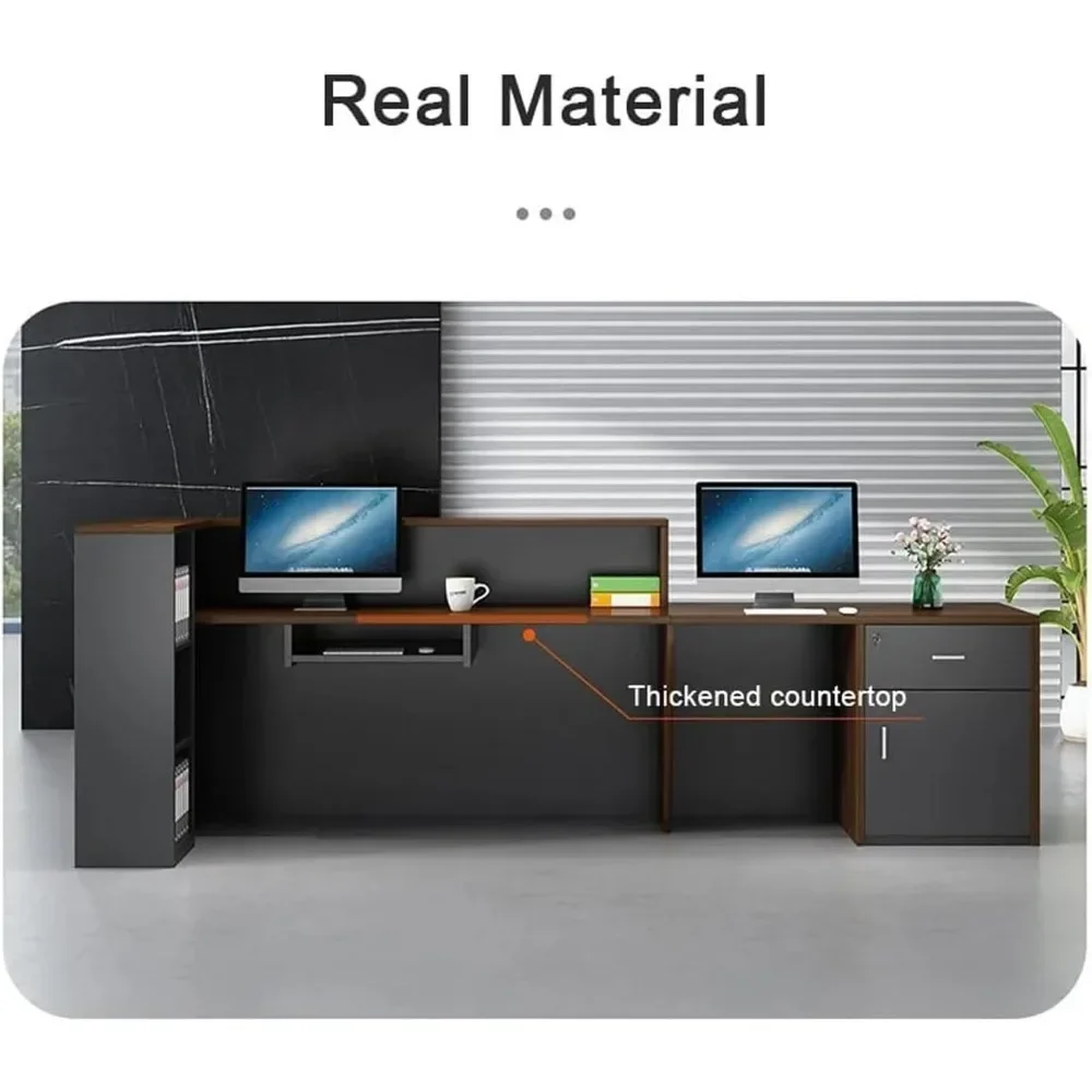 Modern Reception Desk with Counter Lockable Wooden Retail Checkout Counter, Office Receptionist Desk with Drawers Ideal 5