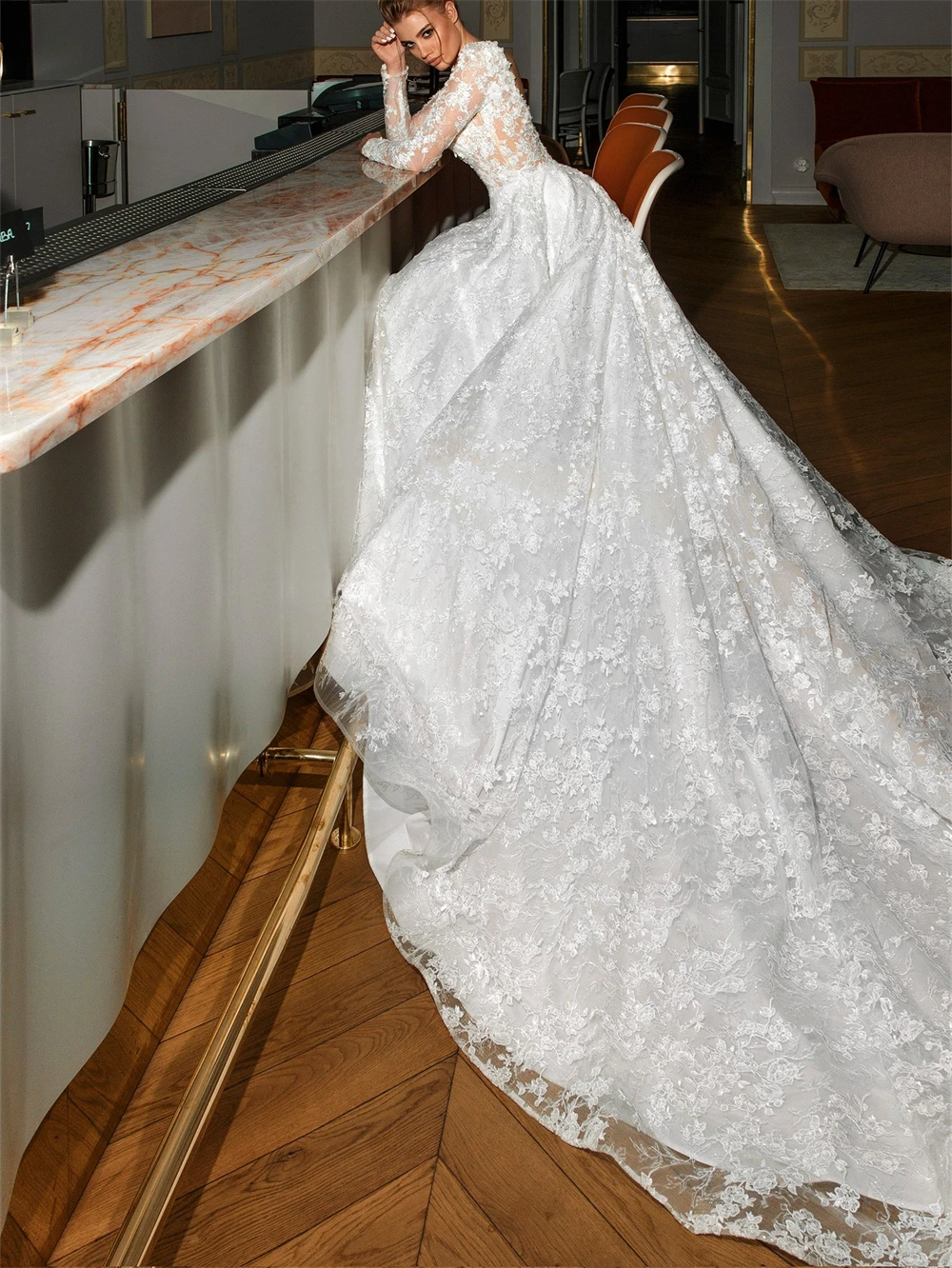 Lace A Line Wedding Dress Train Bride Dresses Women Bridal Gowns Robe De  Mariee | eBay