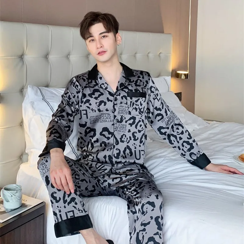2 piece pajama set women's New pajamas men loose letter leopard print comfortable sleep tops satin pajamas Pajama Sets