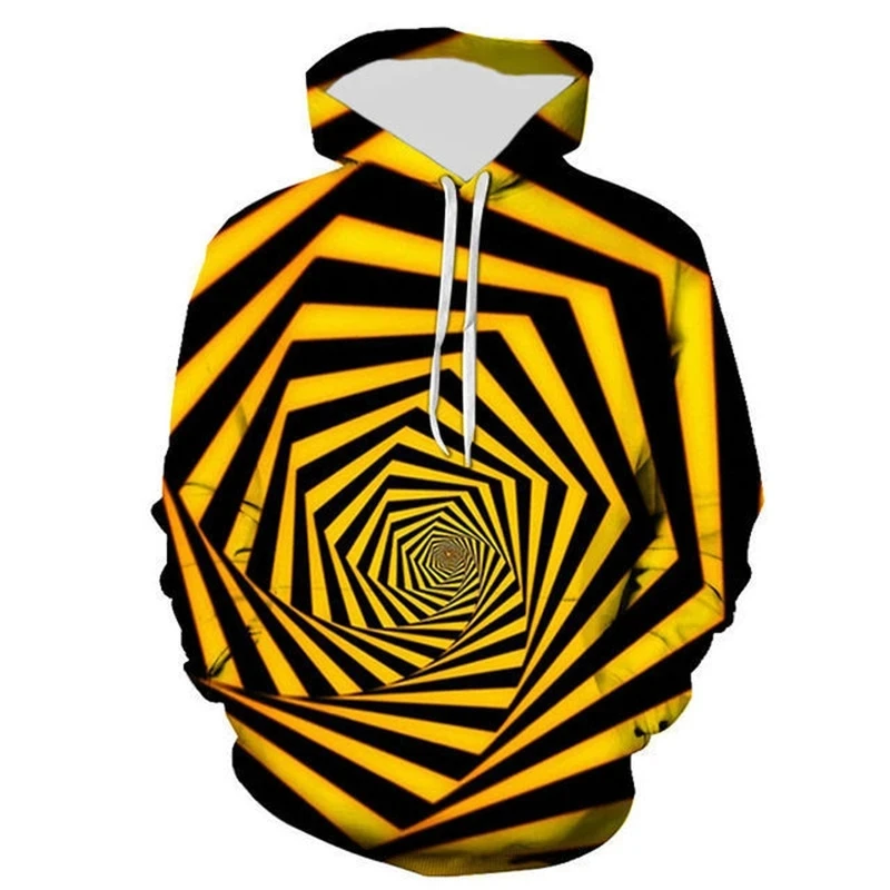 Men's Autumn And Winter New Dizziness 3d Printed Hooded Drawstring Clothing Top Casual Loose Oversized Long Sleeved Hoodie。