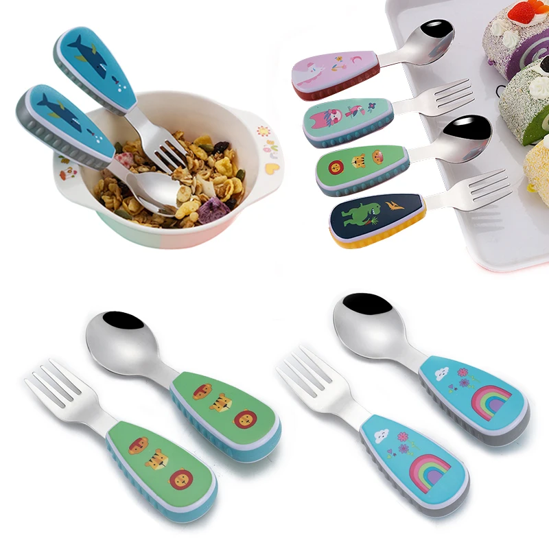 Baby Cutlery Cartoon Tableware Set Food Training Spoon Dessert Spoon for Children Feeding Fork Gadgets for Kids