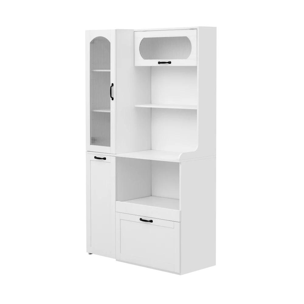 Modernes Highboard-Küchenschrank Multifunktionaler Aufbewahrungsschrank mit Verstellbaren Regalen Ausziehbarem Regal Gehärtetem Glas – Detail 11