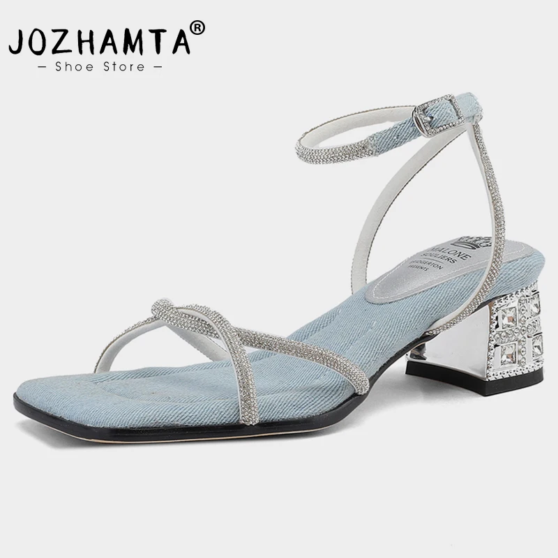 

JOZHAMTA Size 34-40 Heeled Sandals Women Luxury Crystal High Heels Summer Shoes Woman 2023 Ankle Strap Sexy Party Bling Shoes