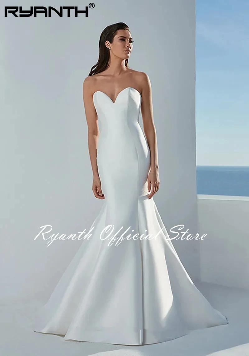 

Ryanth Newest Wedding Dresses For Bride Ball Gown Strapless Neckline Satin Custom Made Plus Size Vestidos De Novia jeunes mariés