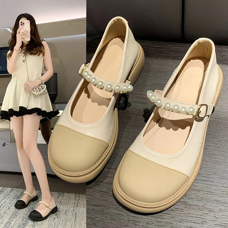 2023 Spring New Women's Leather Shoes Fashion Pearl Design Korean Version of Mary Jane Casual Loafer Flat Women's Shoes