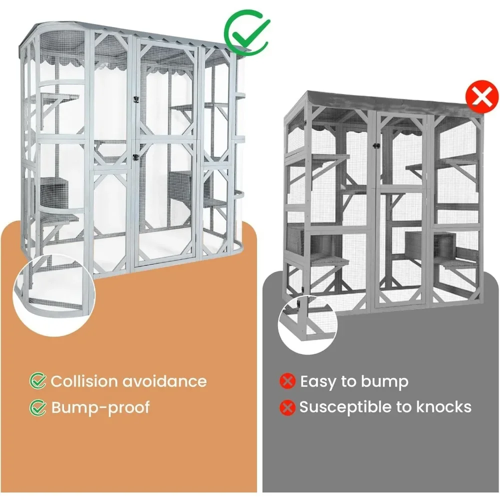 Outdoor Cat House with Weatherproof Roof，Large Catio Cat Enclosure for Multiple Cats Life Walks in Cage & Run