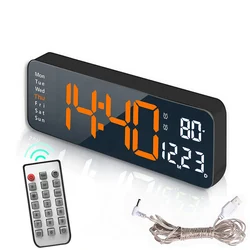 Sleek LED Wall & Desk Clock with Night Alarm and Thermometer (Orange)