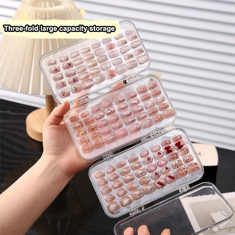 Dreischichtige Nail Art Aufbewahrungsbox, tragbar, dreifach gefaltet, Nail Art Organisation, Display-Box, transparent, staubdicht, Schmuck-Aufbewahrungsbox – Detail 2