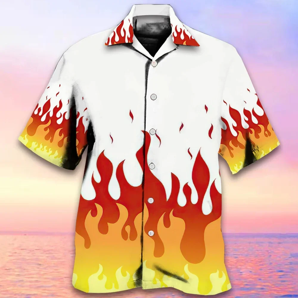 MEN's Hawaii Shirts Fire Flame 3 d Print Shirts Men Women Fashion Oversized Blouse Men's Lapel Shirt Beach Camisas Men's Clothin red fire department badge fireman men women socks windproof applicable throughout the year dressing gifts