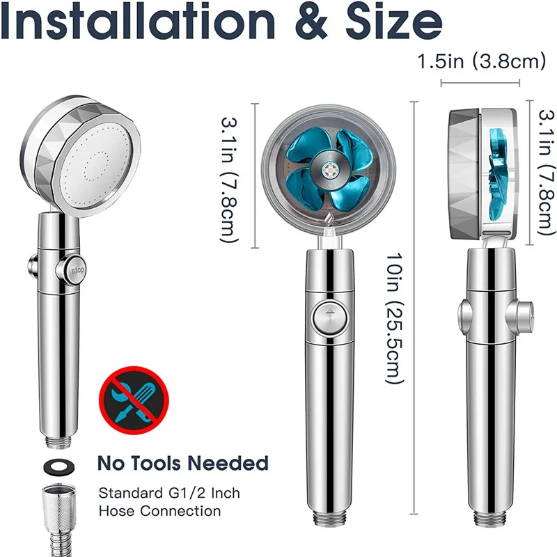 Propeller Shower Head Rainfall High Preassure Water Saving Bathroom Shower Accessary Pressurized Nozzle Universal Adaptation 5