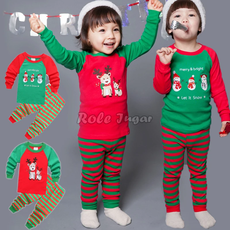 

Children Cartoon Santa Claus Print Pajamas Christmas Party Copslay Costumes Kids Boys Girls Long Sleeve Tops + Pant Nightwear