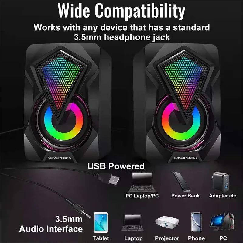 X2 Computer Speaker Illuminated Desktop Laptop Multimedia Mini Wired RGB Speaker computer speaker,desktop speakers