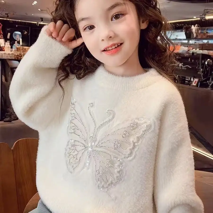 2026년 신상 여아 겨울 두꺼운 플리스 안감 니트 스웨터 트렌디 따뜻하고 편안한 패셔너블한 이너웨어 상의