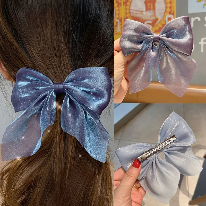 Women Big Hair Bow Ties Hair Clips Satin Two Layer Bow for Women Bowknot Hairpins Trendy Hairpin Girl Hair Accessory