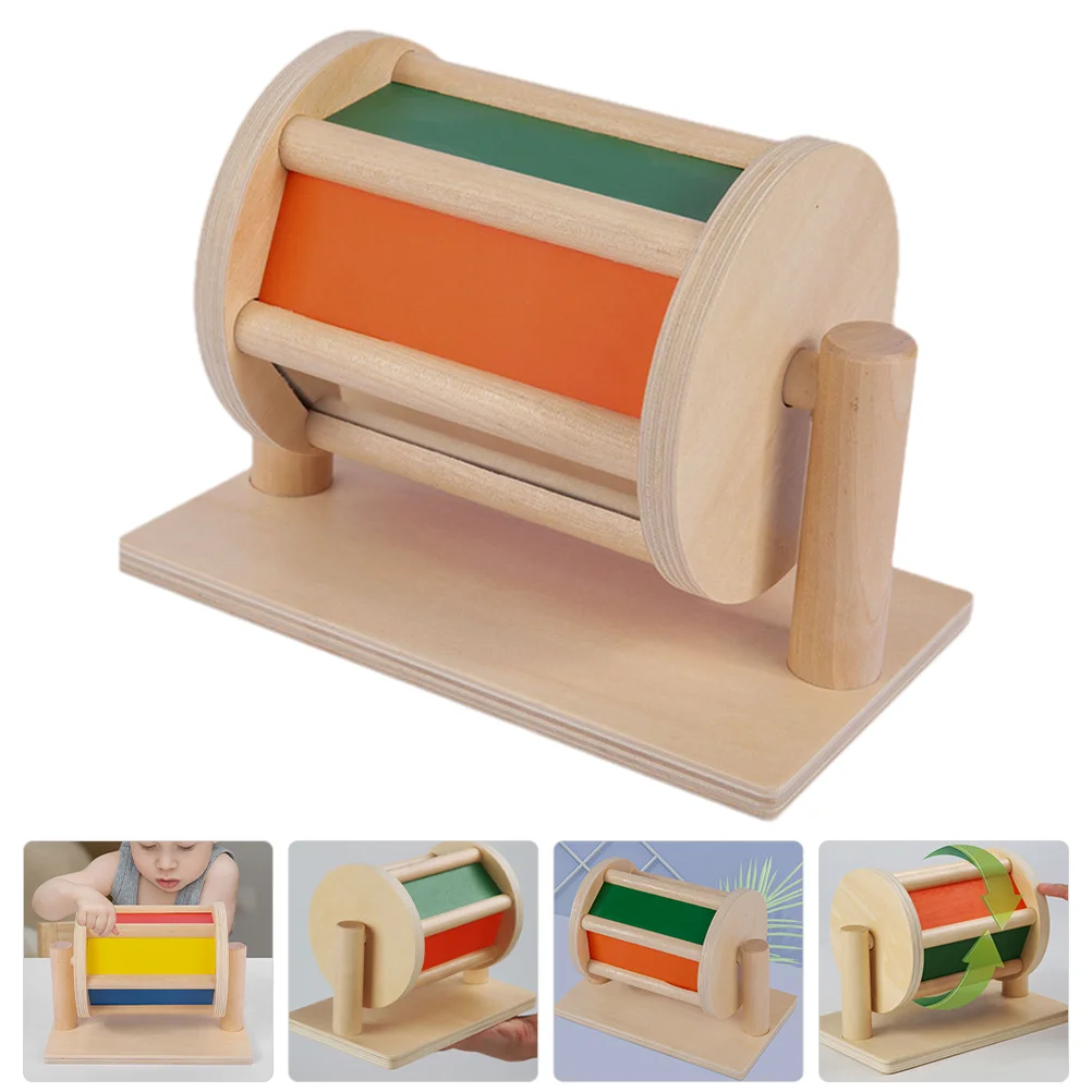 

Montessori Sensory Spinning Drum Wooden Textile Drum Infant Rotating Color Cognition Toy Early Educational Instrument Toys