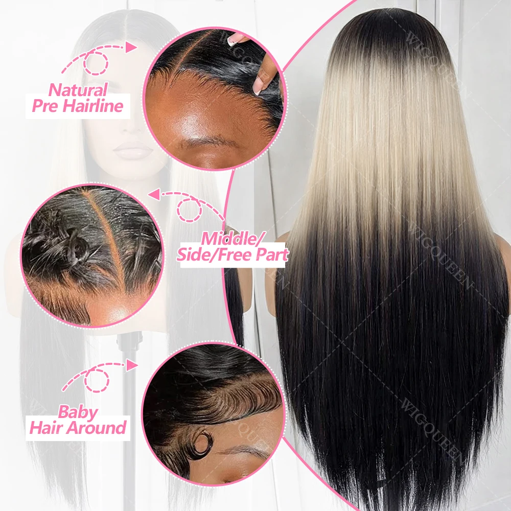 Perruques vietnamiennes Super Double Drown Blonde Highlight 4×4 Lace Frontal Bone Straight en cheveux humains, avec fermeture en dentelle HD 4×4, sans colle