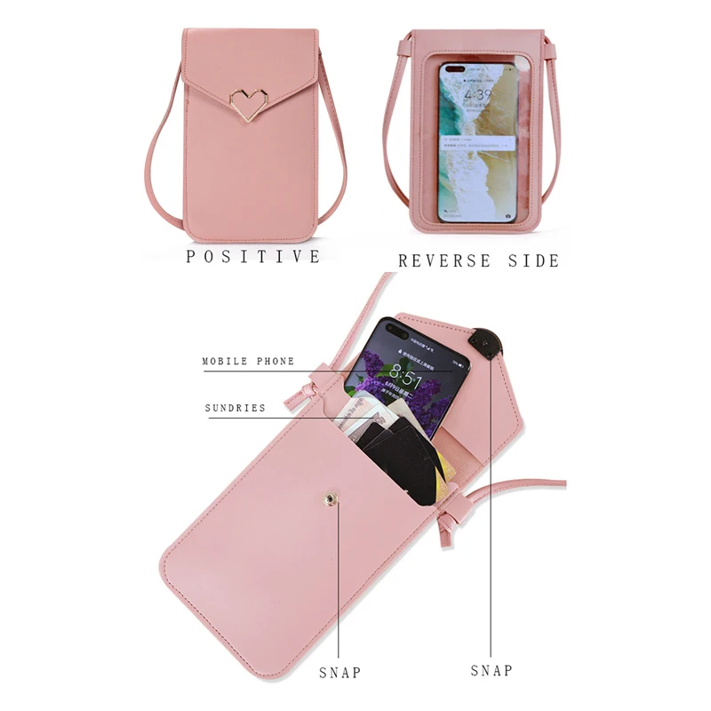 Women Wallet Solid Leather Shoulder Straps Shoulder Bag Mobile Phone Big Card Holders Handbag Pockets women wallet women purse