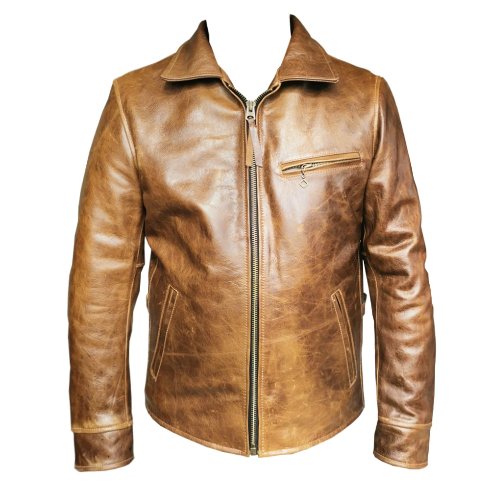 Description Picture 6 of itemOil Waxed Cowhide Genuine Leather Jacket Men Color Changes Slim Fit Real Skin Coat Autumn Chaqueta Cuero Hombre Mens Jackets