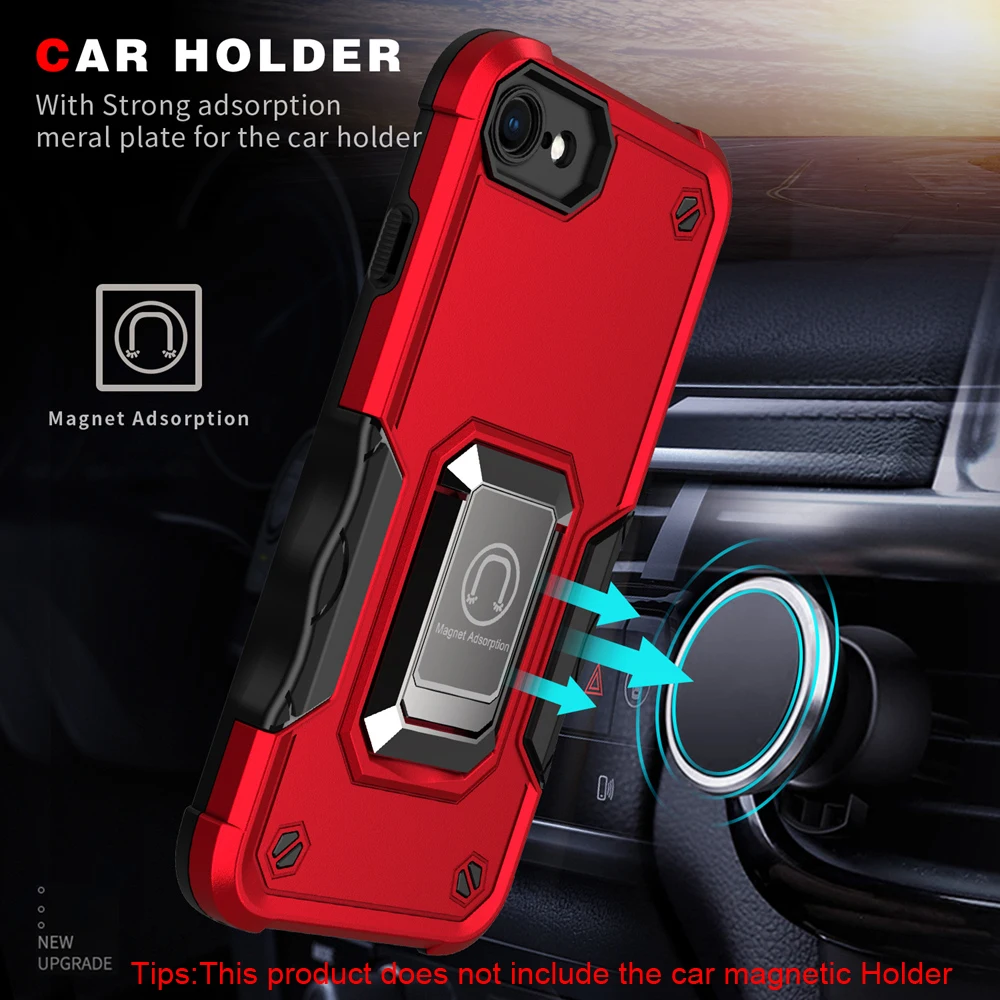 KEYSION Shockproof Armor Case for iPhone SE 2022 8 Plus Silicone+PC Ring Stand Phone Back Cover for Apple iPhone SE 2020_voghion.com