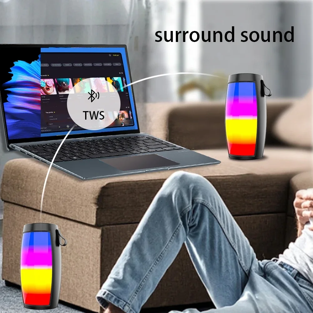 Portable Bluetooth Speaker with LED Lights Outdoor Wireless Sound Box