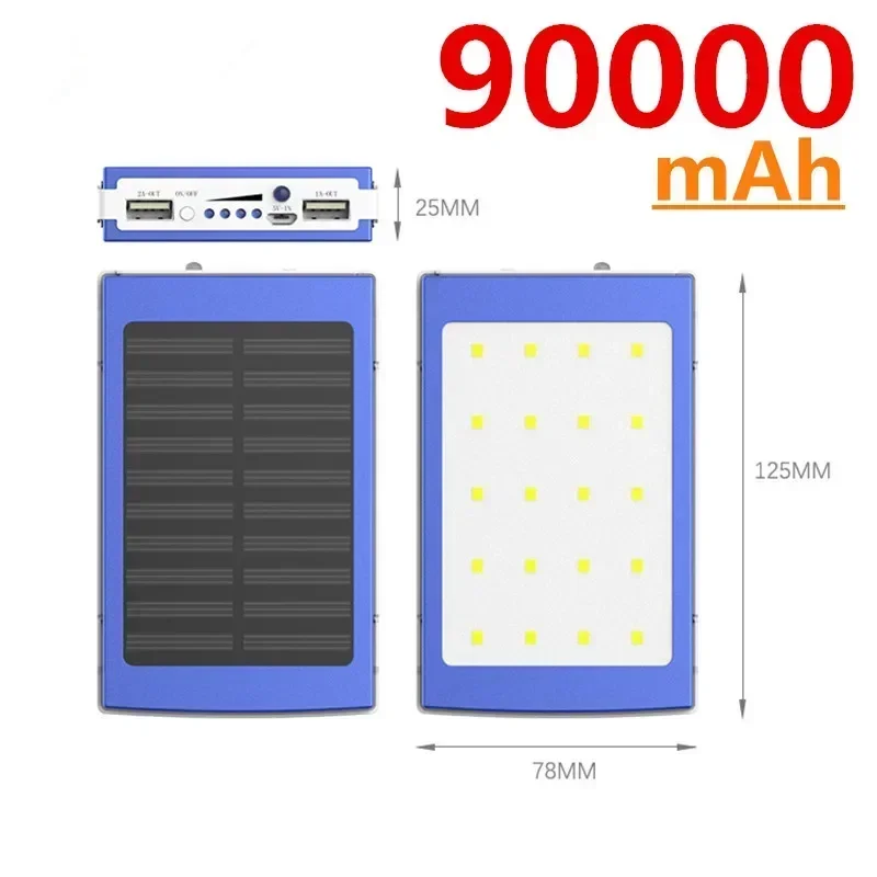 Banca Di Energia Solare Portatile Da 90000Mah Che Carica Poverbank Caricabatteria Esterno A Tre Protezioni Forte Luce A Led Doppia Usb