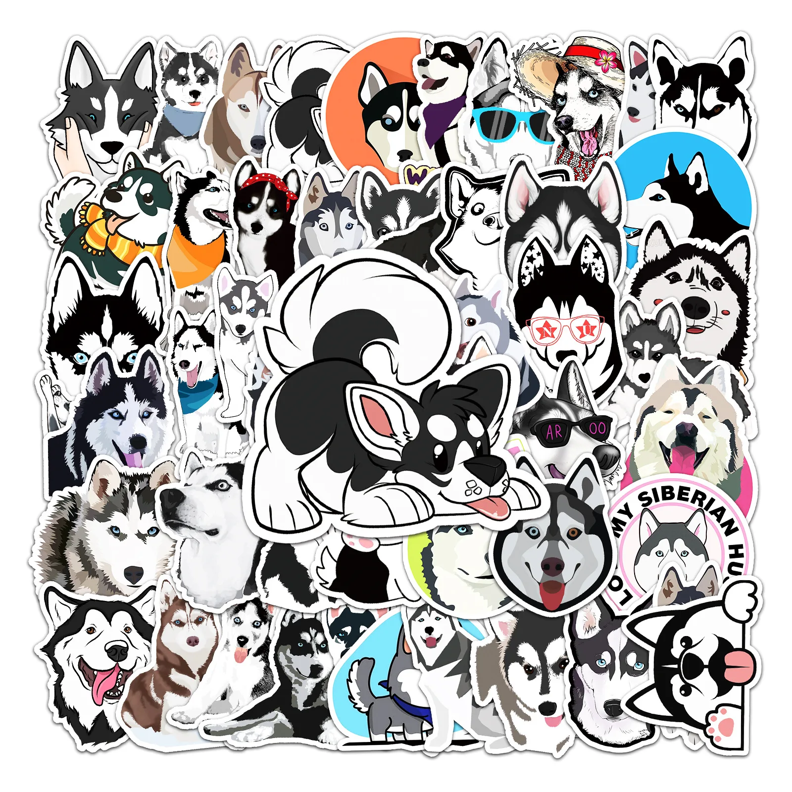 

10/30/50pcs Cool Husky Pet Sticker Creative Scrapbook Scooter Luggage Phone Laptop Computer Car Motorcycle Decoration Sticker