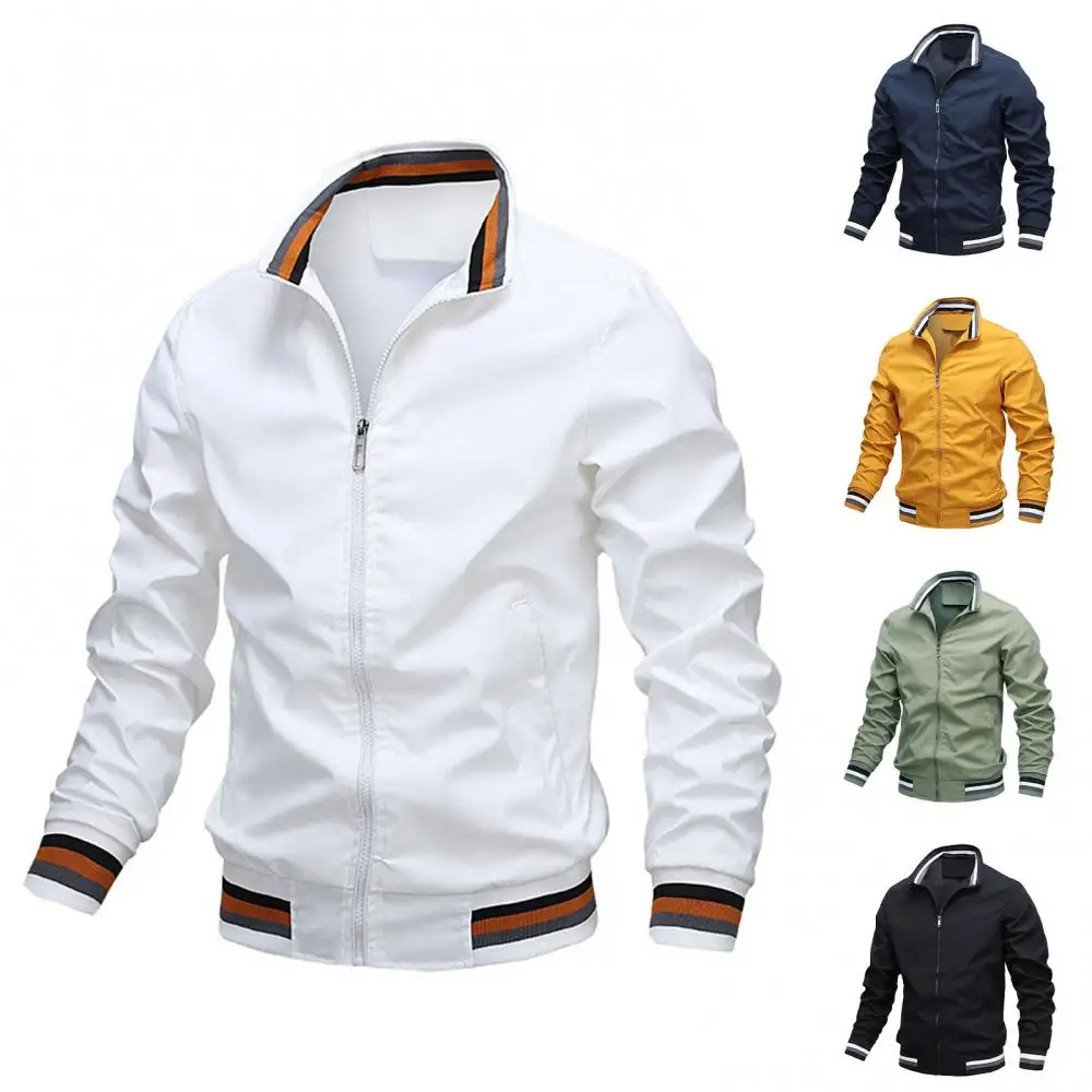 New Men's Jackets Zipper Windbreak Spring Autumn Stand Collar Pockets Fashion Casual Windbreaker Streetwear Male Coats M-4XL men pockets trousers set men s winter sport outfit stand collar jacket with pockets elastic waistband pants set male clothing
