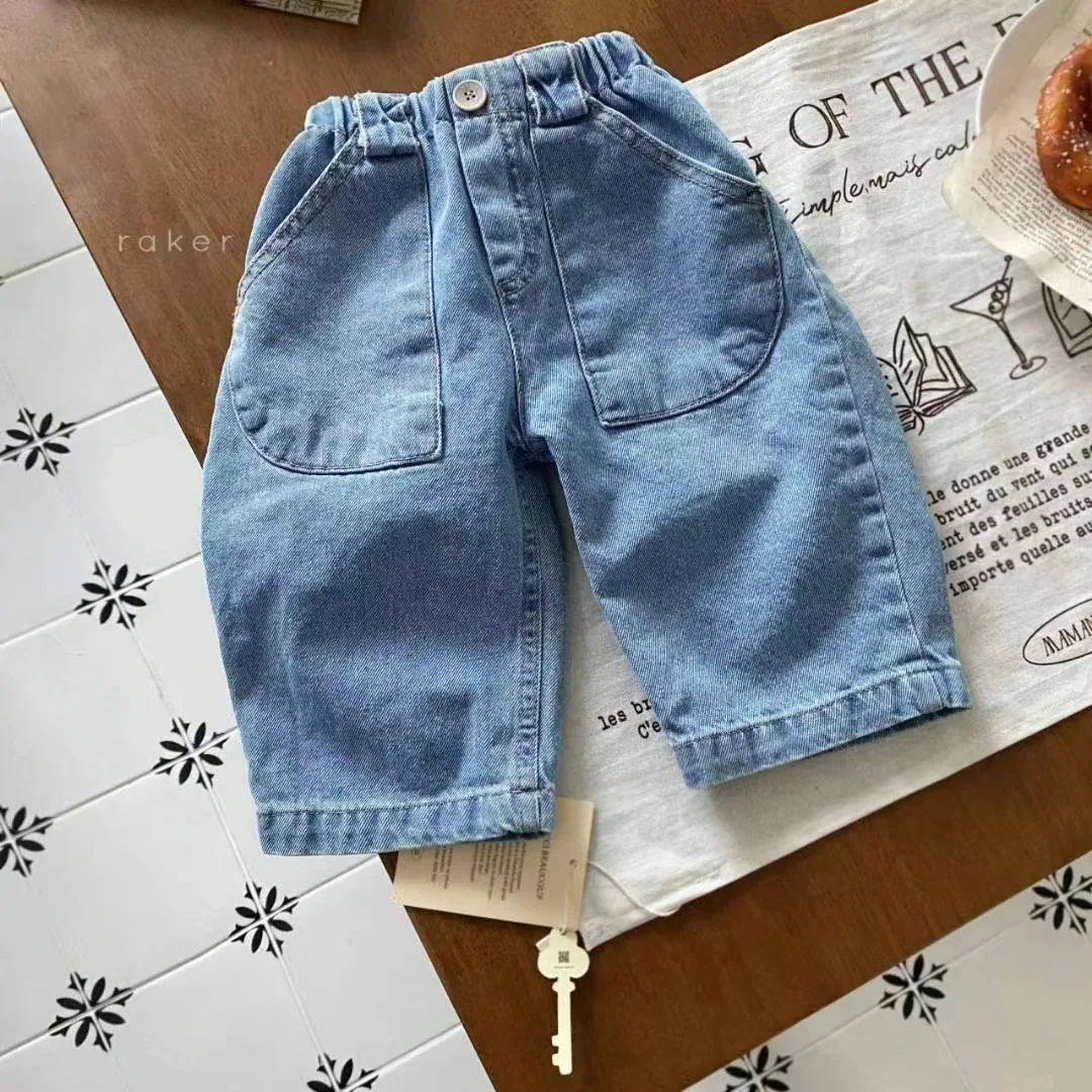 

Детские джинсы, осенние корейские детские брюки, осенние брюки с двумя карманами для мальчиков, осенняя одежда, детская одежда
