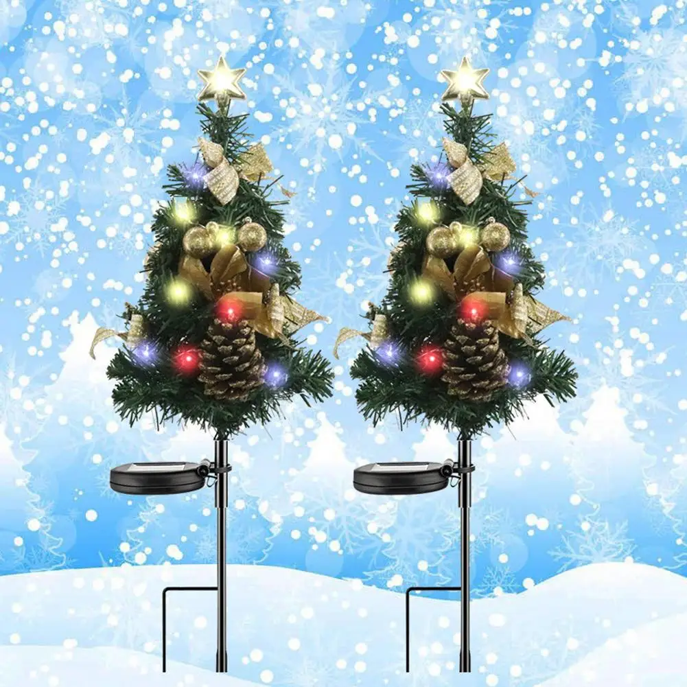 

2pcs Solar Christmas Tree Lawn Lamp Ip65 Waterproof Ground Stake Lights For Outdoor Courtyard Fences Garden Xmas Decoration