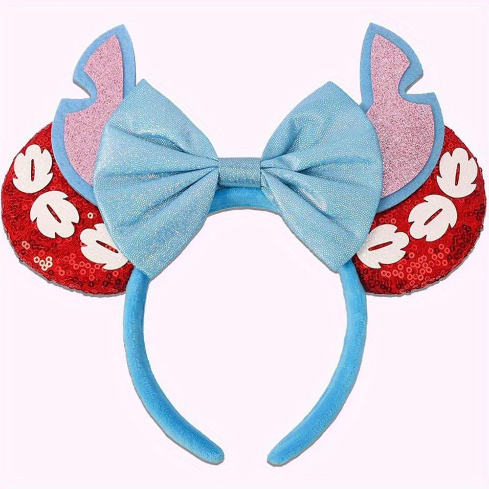 Disney Stitch Mouse Ear Headband Shiny Bow Blue Pink Accents  display picture 1