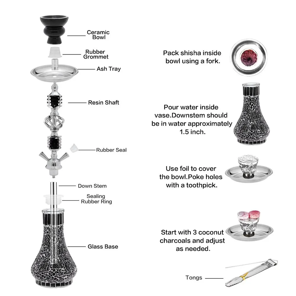 Glass Shisha Set Hookah Pot Conventional Hookah with Hose Glass Base Flask Shisha Nargile Cachimbas Accessories Water Pipe