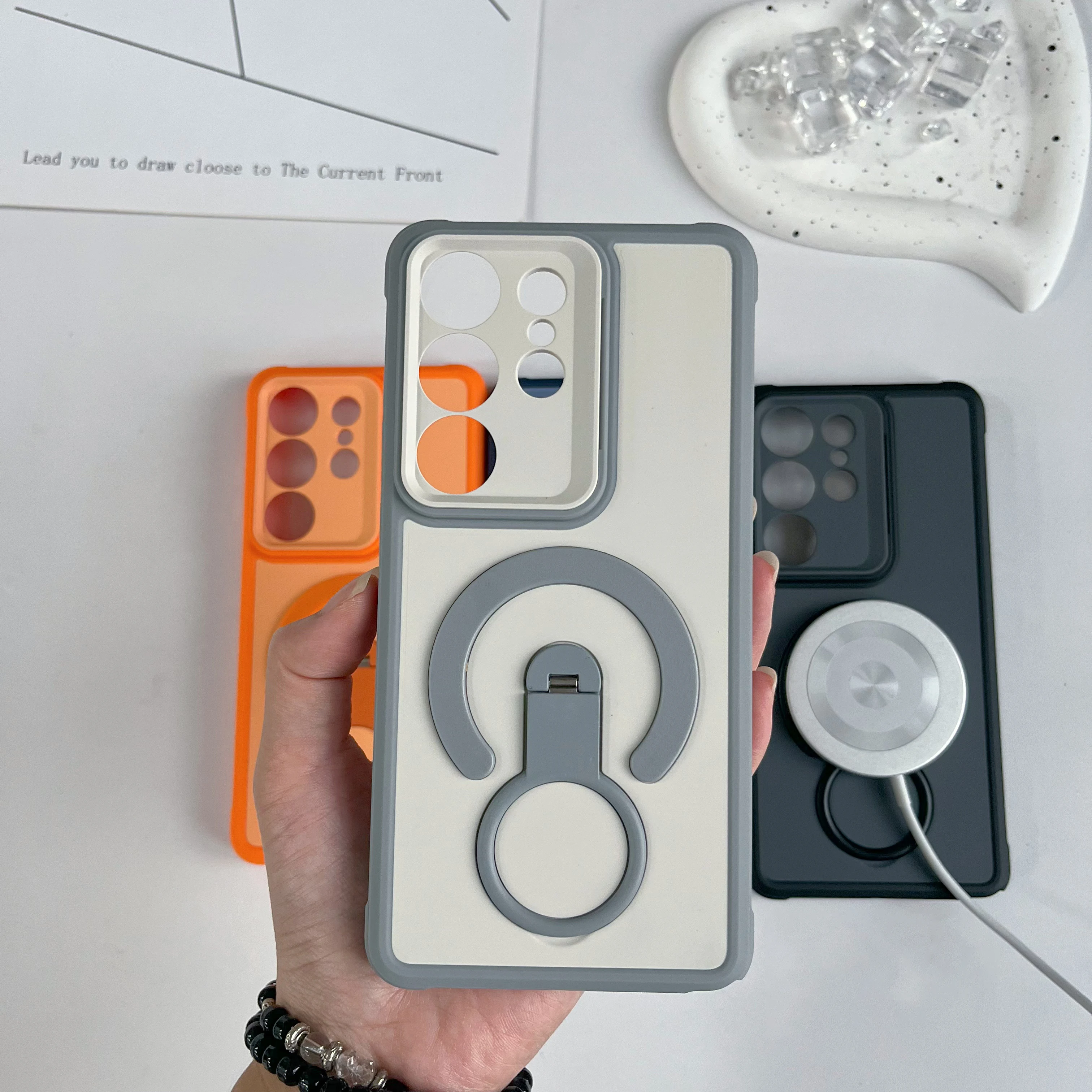 Shockproof Armor Matte Magnetic Case with Handheld Grip Stand Cover