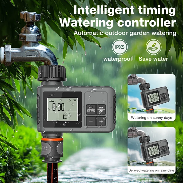 Smart Digital Water Timer Garden Timing Irrigation Automatic Waterproof Watering Device Watering Controller IPX5 LCD Display 1